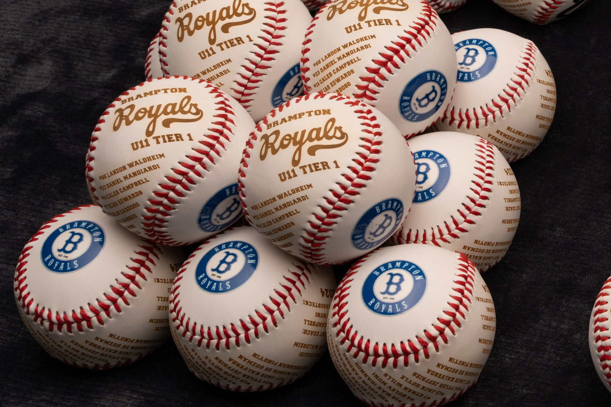 Personalized baseballs with logo and roster