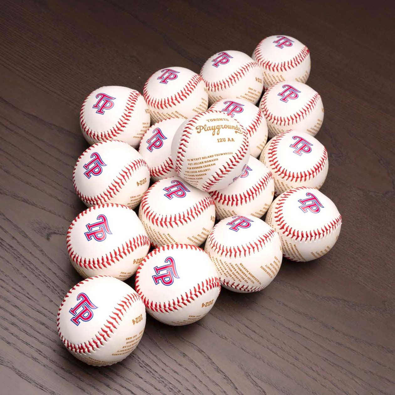 Personalized baseballs with team roster and logo