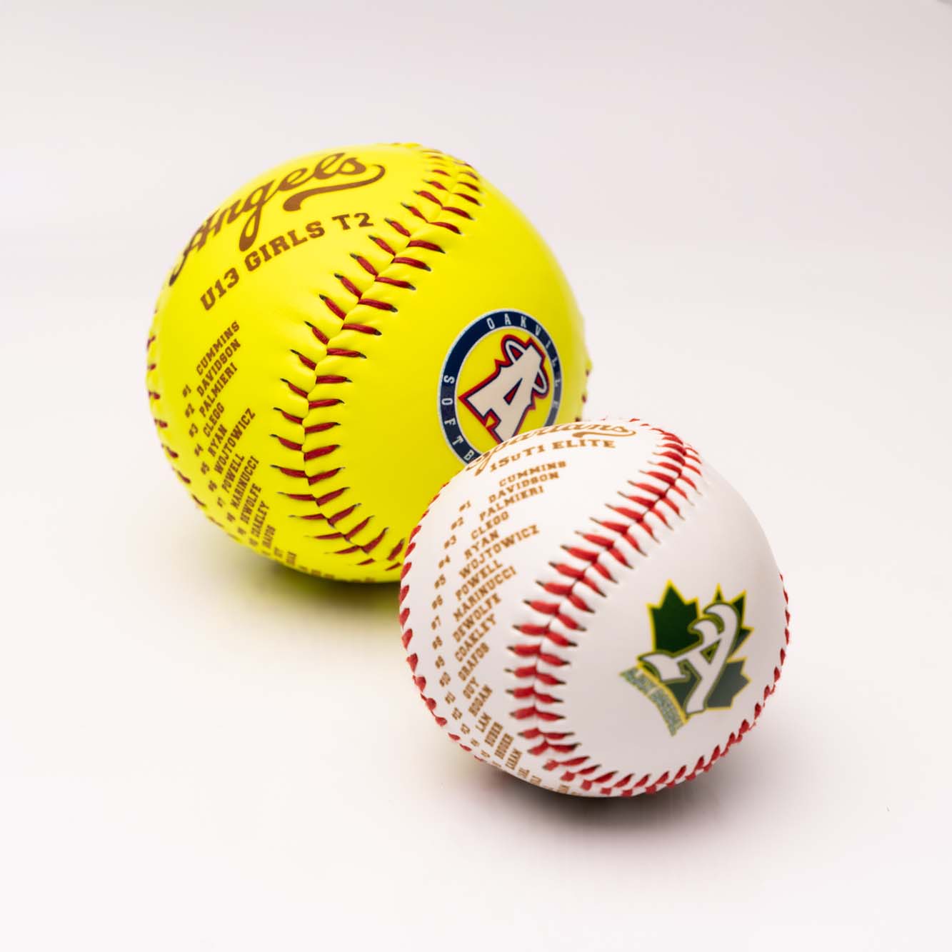 Personalized Baseballs and Softballs with printed team logo and engraved team roster