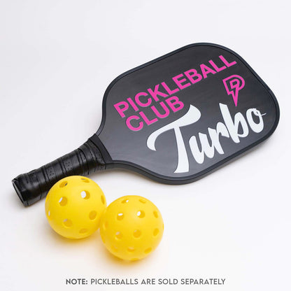 Custom logo pickleball paddle with two yellow pickleballs