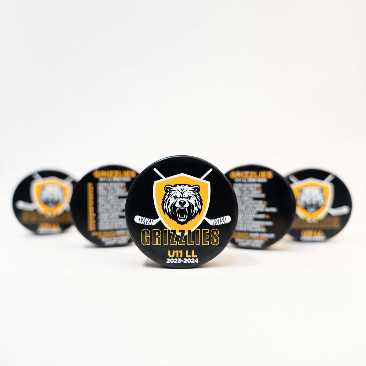 Personalized and Custom Printed Hockey Pucks with Team logo & Roster