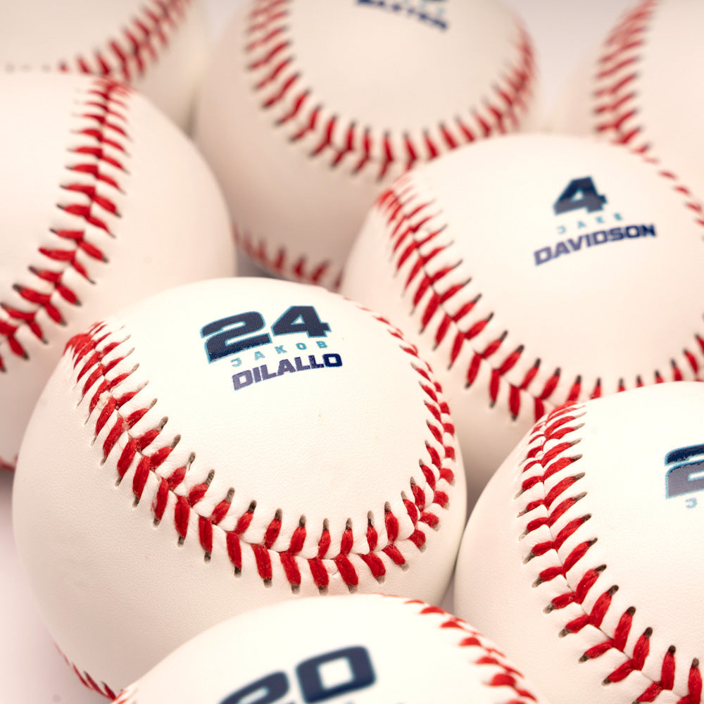 Custom baseballs personalized with player names, numbers