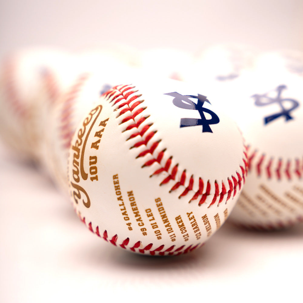 Custom baseballs with team logo and roster