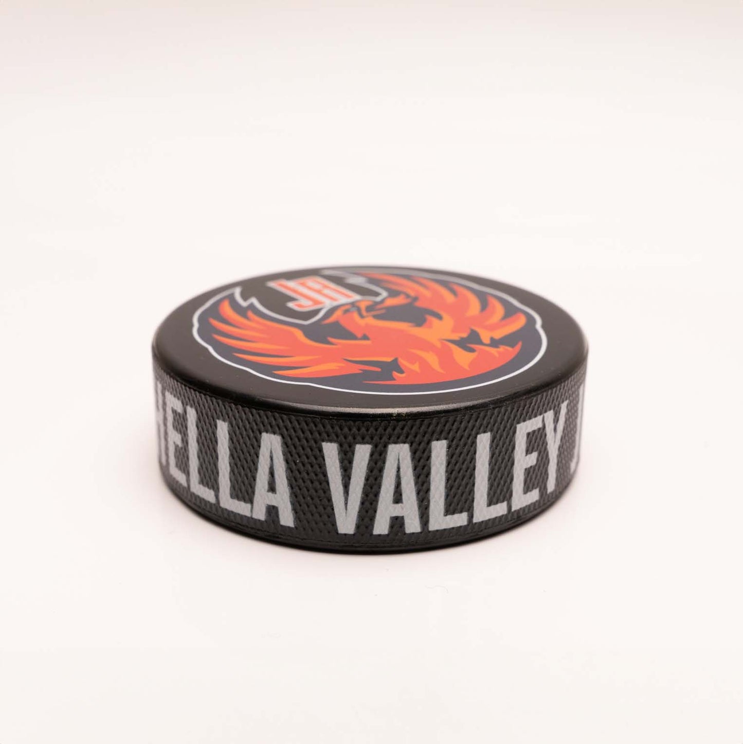 personalized puck with team logo and custom printed edge