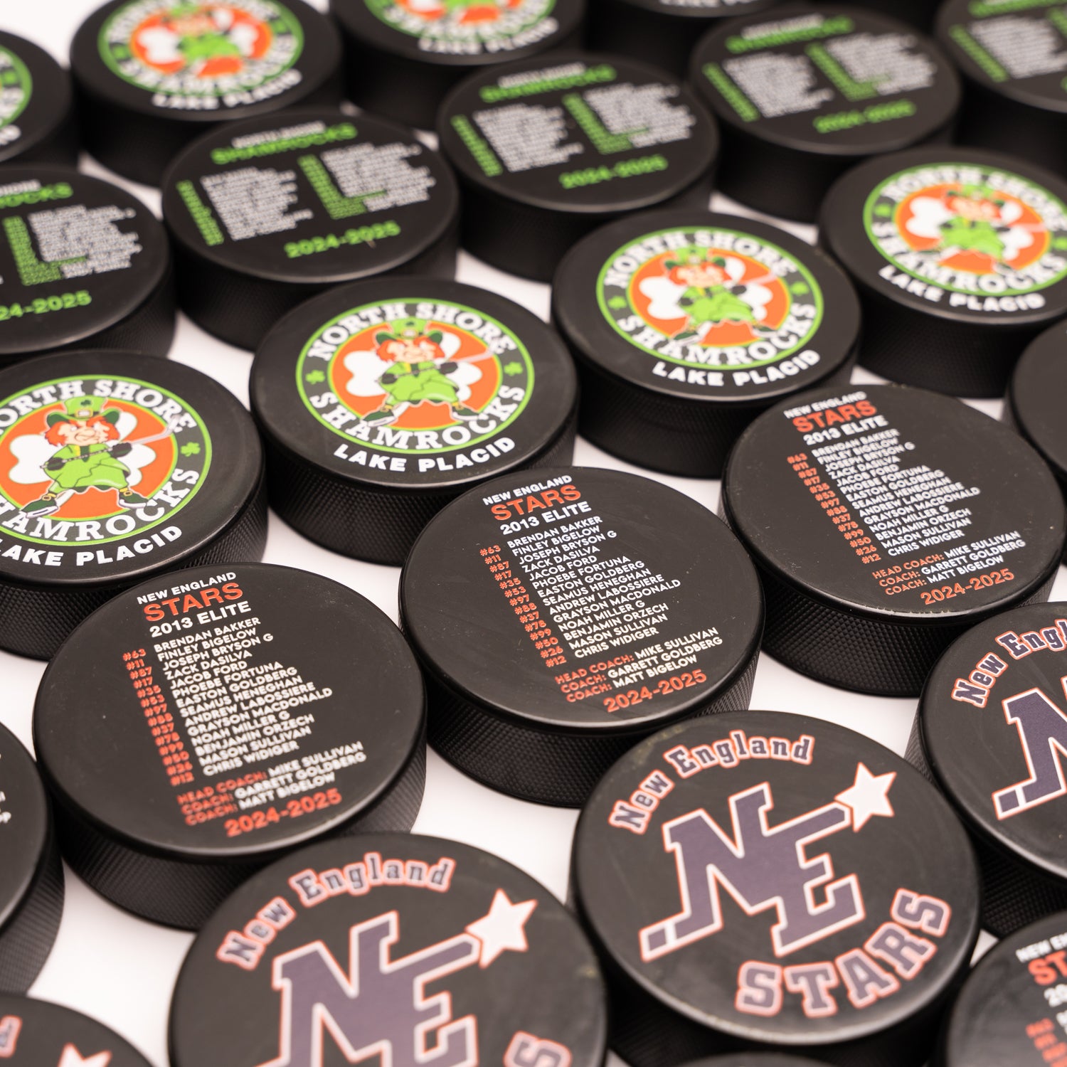 Personalized Hockey Pucks with Team logo and Roster