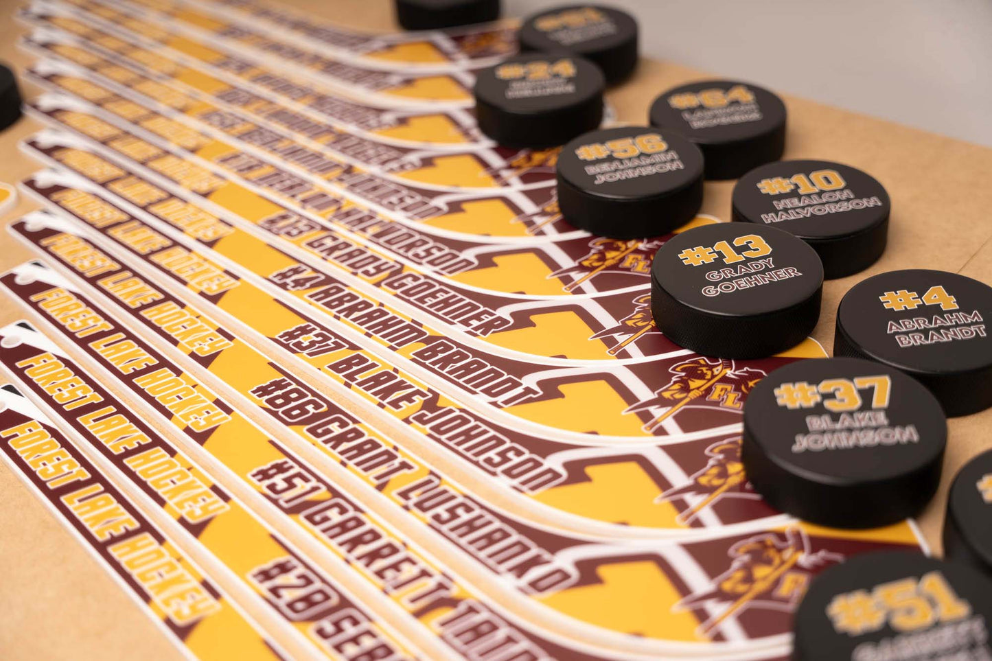 Custom Hockey pucks and mini sticks