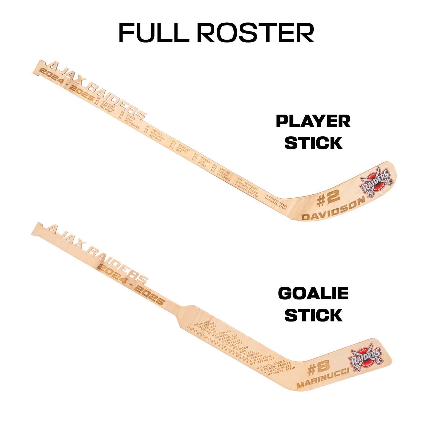 hockey mini sticks custom with team roster